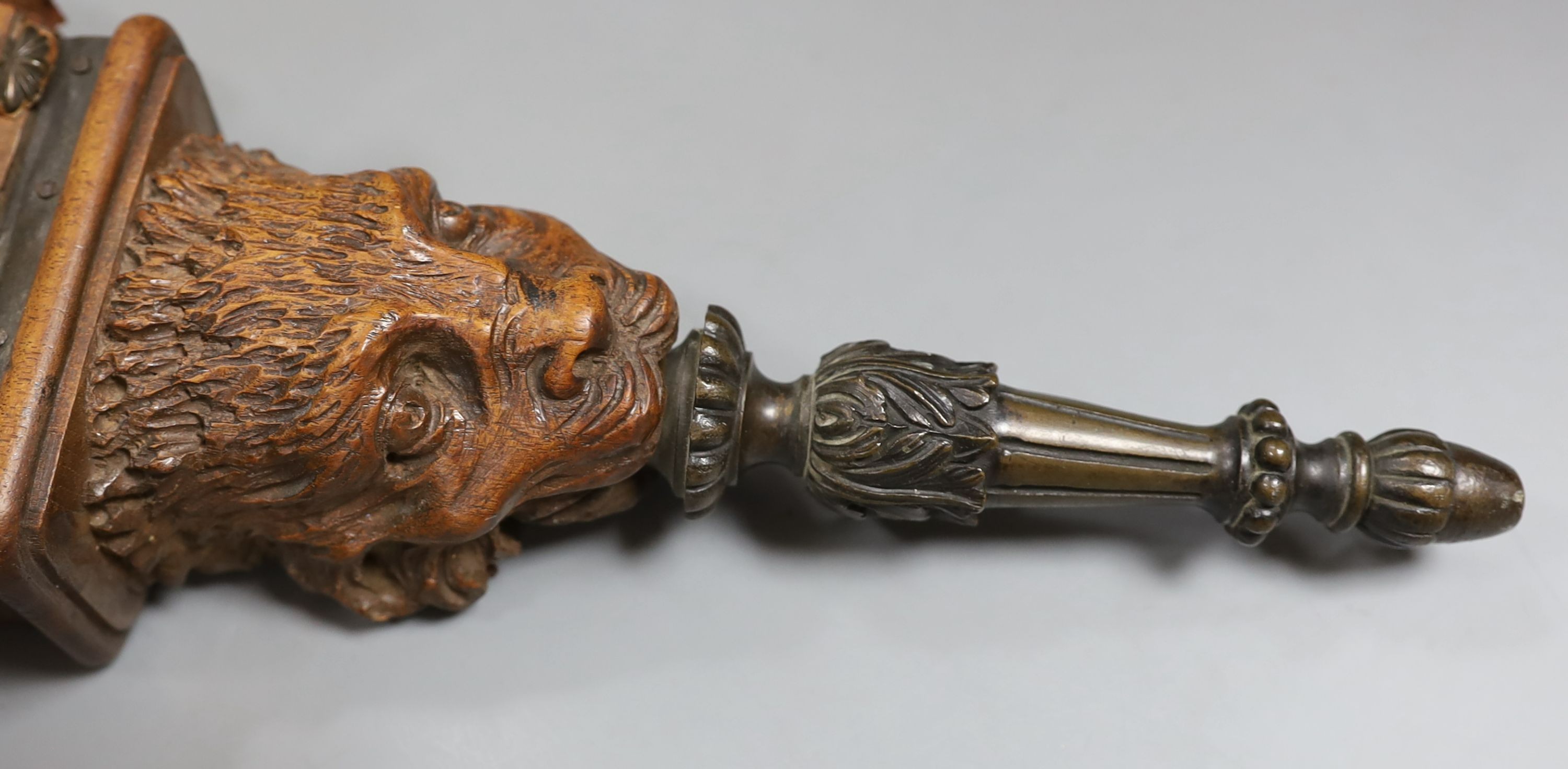 A pair of 19th century finely carved French walnut fire bellows - 62cm long